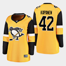 Women's Pittsburgh Penguins Kasperi Kapanen #42 2020-21 Alternate Breakaway Player Gold Jersey